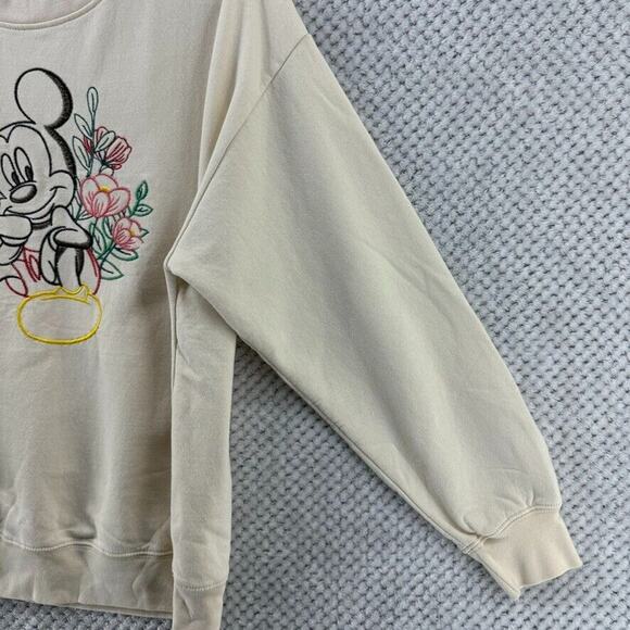 Disney Sweater Womens XXL Cream Mickey Embroidered Crew Neck Plush Lining - Picture 5 of 11